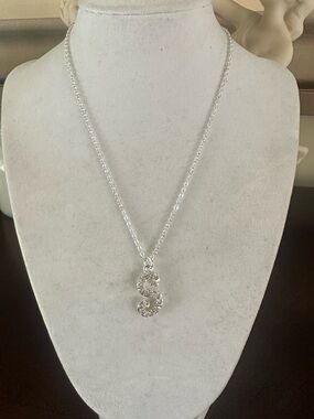 Initial “S” Pendant Necklace Crystal AccentsAdjustable 16”+2” Extender